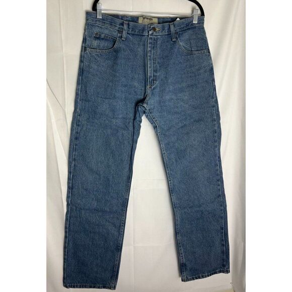 Wrangler Mens Size 34X31 Blue Cotton Regular Fit Mid Rise Demin Straight Jeans - Picture 1 of 7